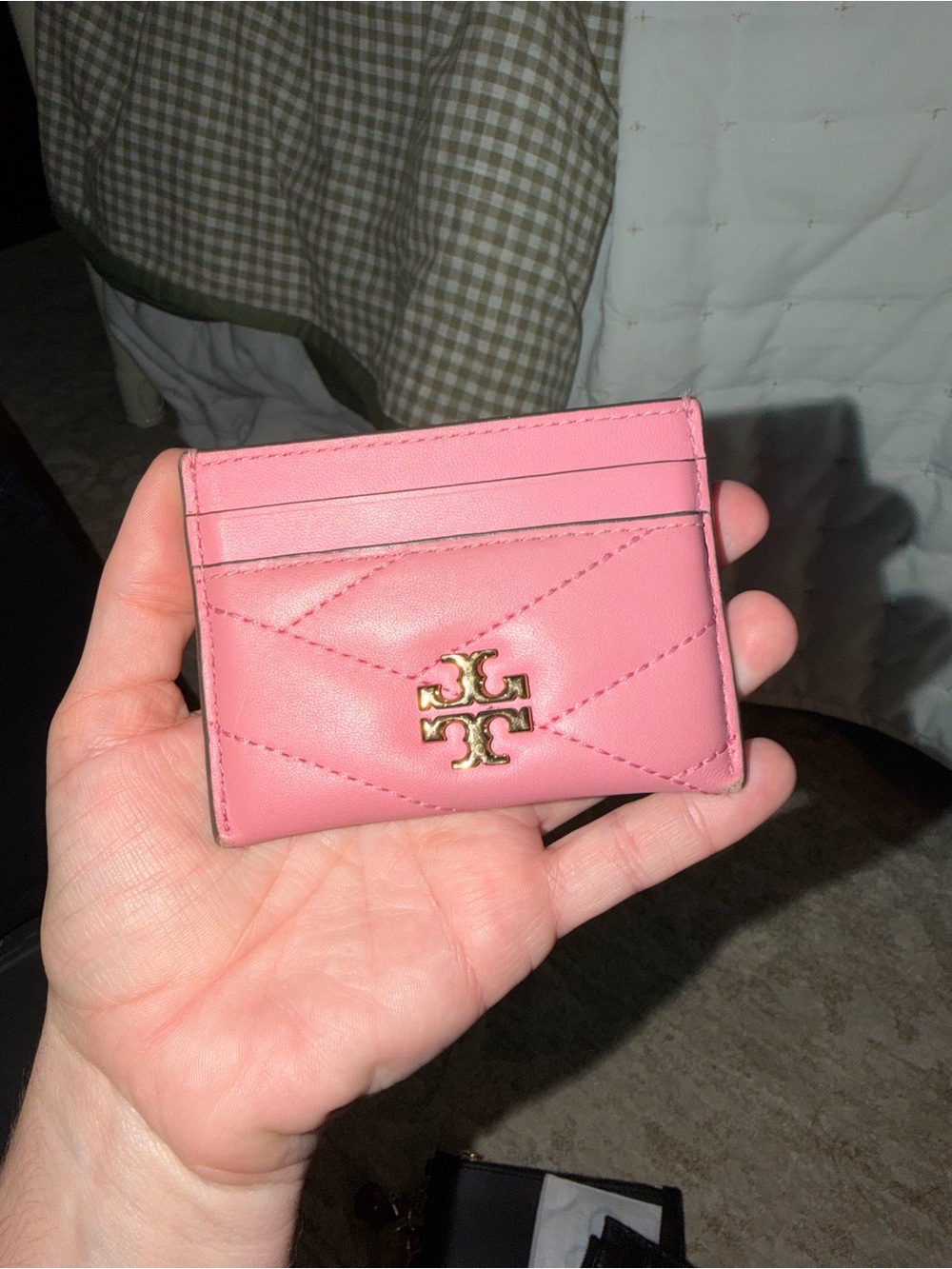 Tory Burch Pink Quilted Leather Card Holder with Gold Logo